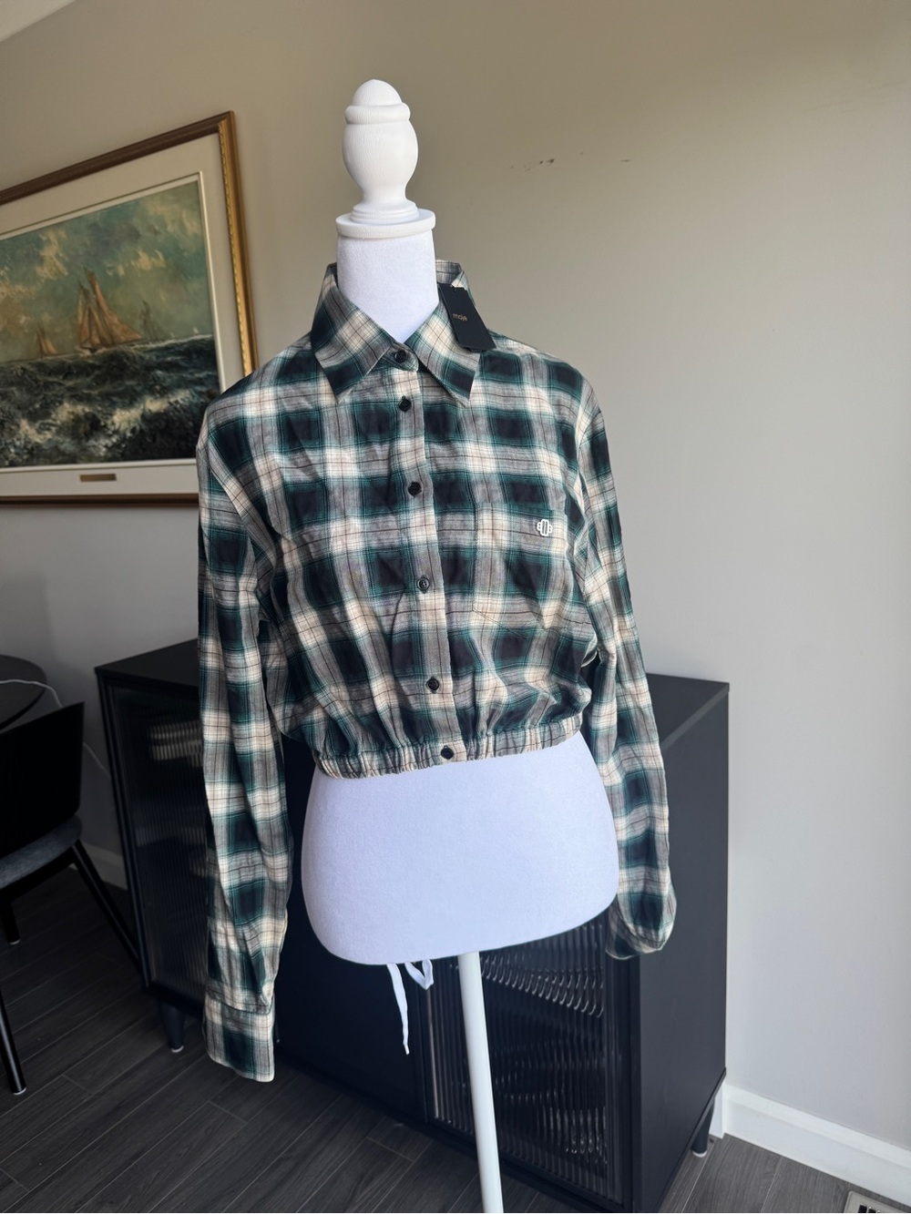 Maje Cropped Plaid Top (NWT)